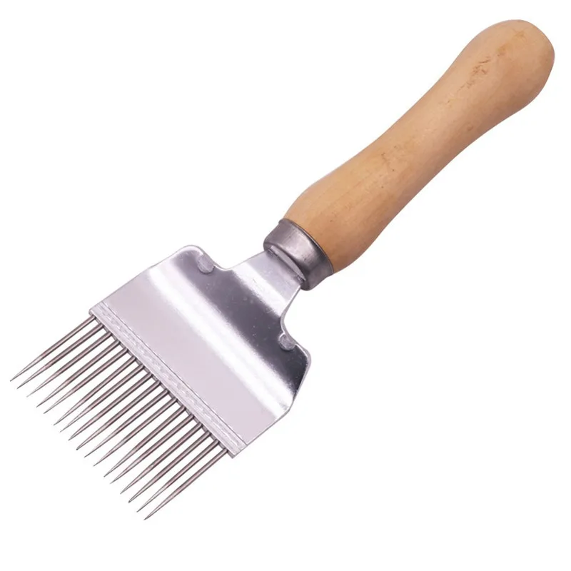 Wooden handle 10 шт., прочный гребень с деревянной ручкой, медовая булавка, игла, нож для меда, нож для меда, пчеловод, разворачивающиеся вилки, 17 корней, вилка для меда - Цвет: Wooden handle