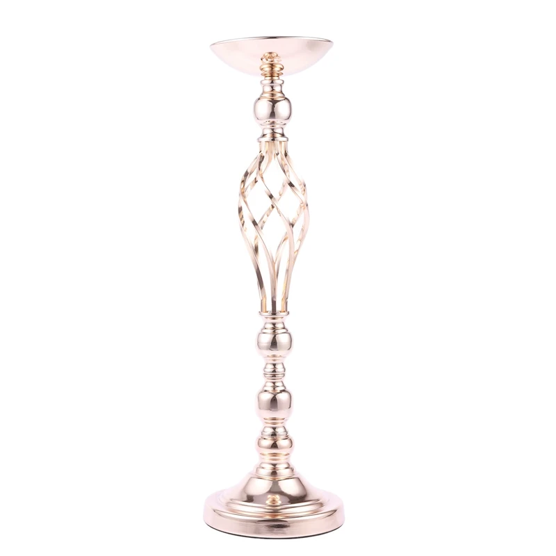 1PCS Gold Flower Vases Candle Holders Rack Stands Wedding Decoration Road Lead Table Centerpiece Pillar Party Event Candlestick