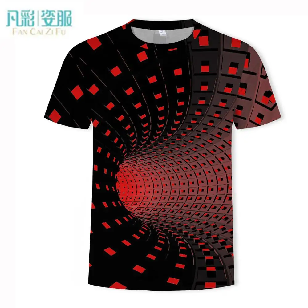 

2019 Colorful 3D illusion printing men's T-shirt funny T-shirt black and white graphics O-neck pullover Tee camiseta masculina