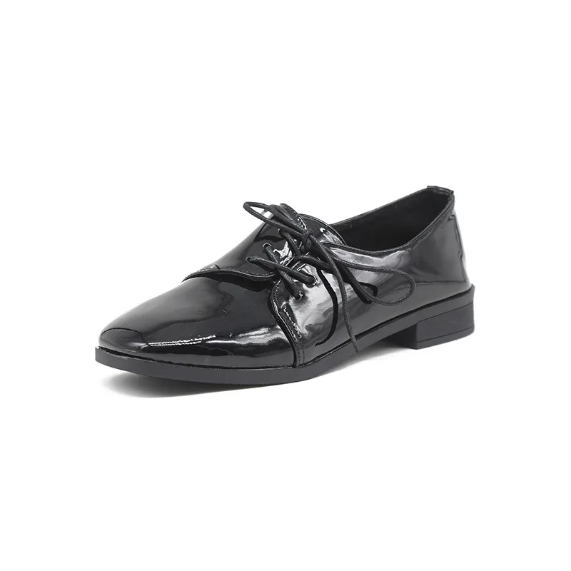 Square toe cross-tied british leather shoes solid retro all match flats matte&patent leather footwear harbor wind moccasins