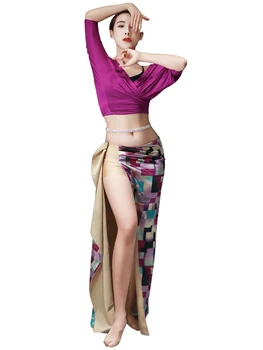

2020 New Woman Adult Belly Dance 2 Piece Top + Long Skirt Practice Clothes Set Oriental Dance Performance Dance Clothes