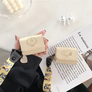 

Charlie Brown Case for Airpods Pro Leather PU Bluetooth Earphone Case for Air Pods 3 Cute Protective Cover with Hand Strap Anime