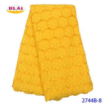

Yellow African Silk Milk Lace Fabric 2020 High Quality Nigerian Hot Water Soluble Lace Fabric With Embroidered Flowers NA2744B-3