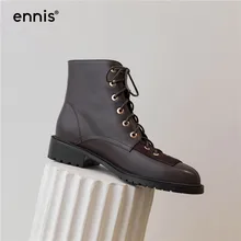 ENNIS/; дизайнерские кожаные Ботинки martin; женские ботильоны на шнуровке; обувь на низком квадратном каблуке; женские черные ботинки; сезон осень; Новинка; A9169