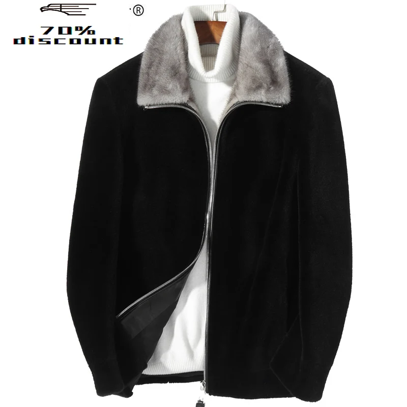 

Autumn Winter Wool Fur Coat Men Mink Fur Collar Jacket Sheep Shearling Fur Coat Abrigo Hombre Invierno P-M8500C ZL869