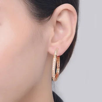 

European and American-Style Luxury Exaggerated Women's Large Earrings Fashion Ol Electroplated Rose Gold Full of Crystals Micro