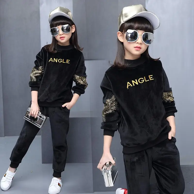 

Children's Wear, Spring and Autumn Girls Sports Pants Set, Big Child Long Sleeve Letters Embroidered 2 Pcs Christmas Day Gift