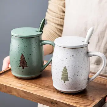 

500ML Creative Couple Ceramic Cup Luxurious Office coffee Milk Mug Nordic Simple Christmas Water Cup With Lid Spoon Mori Series