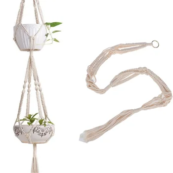 

2pcs Delicate Macrame Double Plant Hanger Indoor Outdoor Hanging Planter Wall Art Cotton Rope for Round and Square Pots (Pot Not