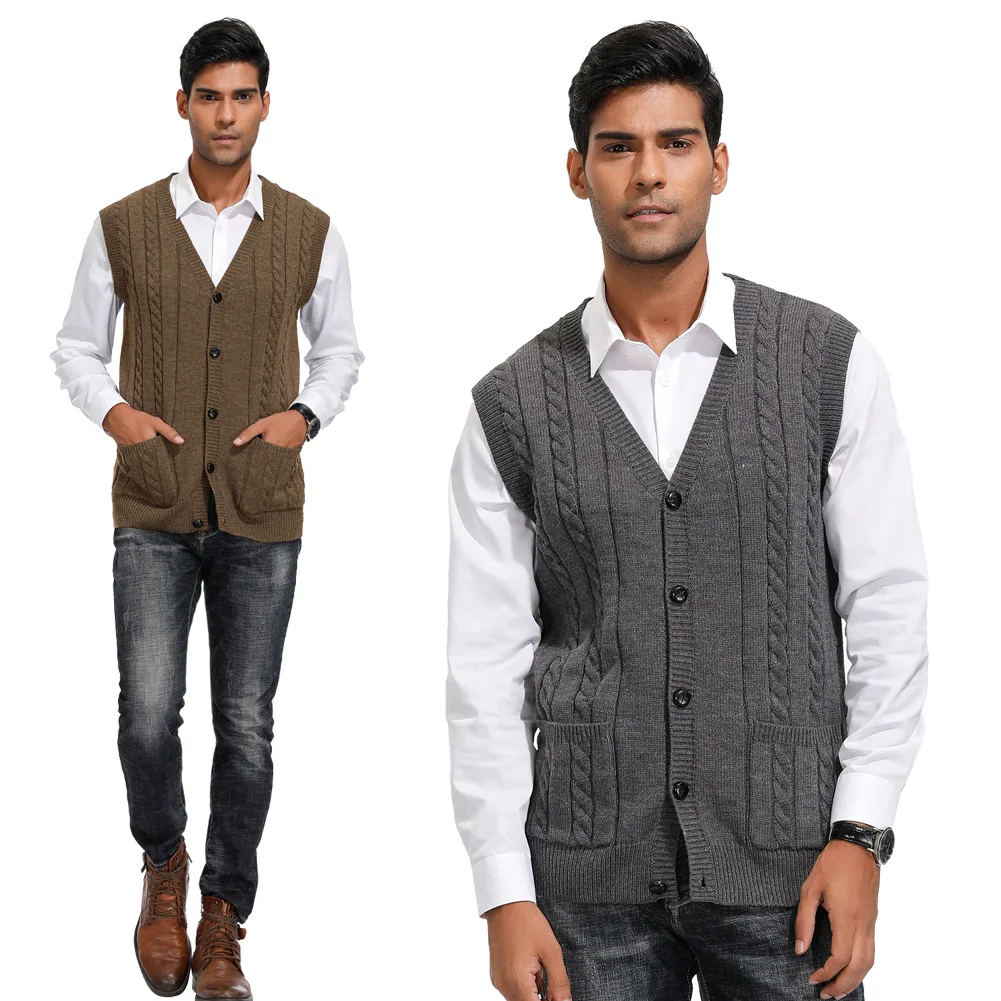 Men suit vest fashion fashion Sleeveless Plaid Checks Mens V-Neck Sweaters vest Loose Solid Button Fit Knitting Casual Clothing
