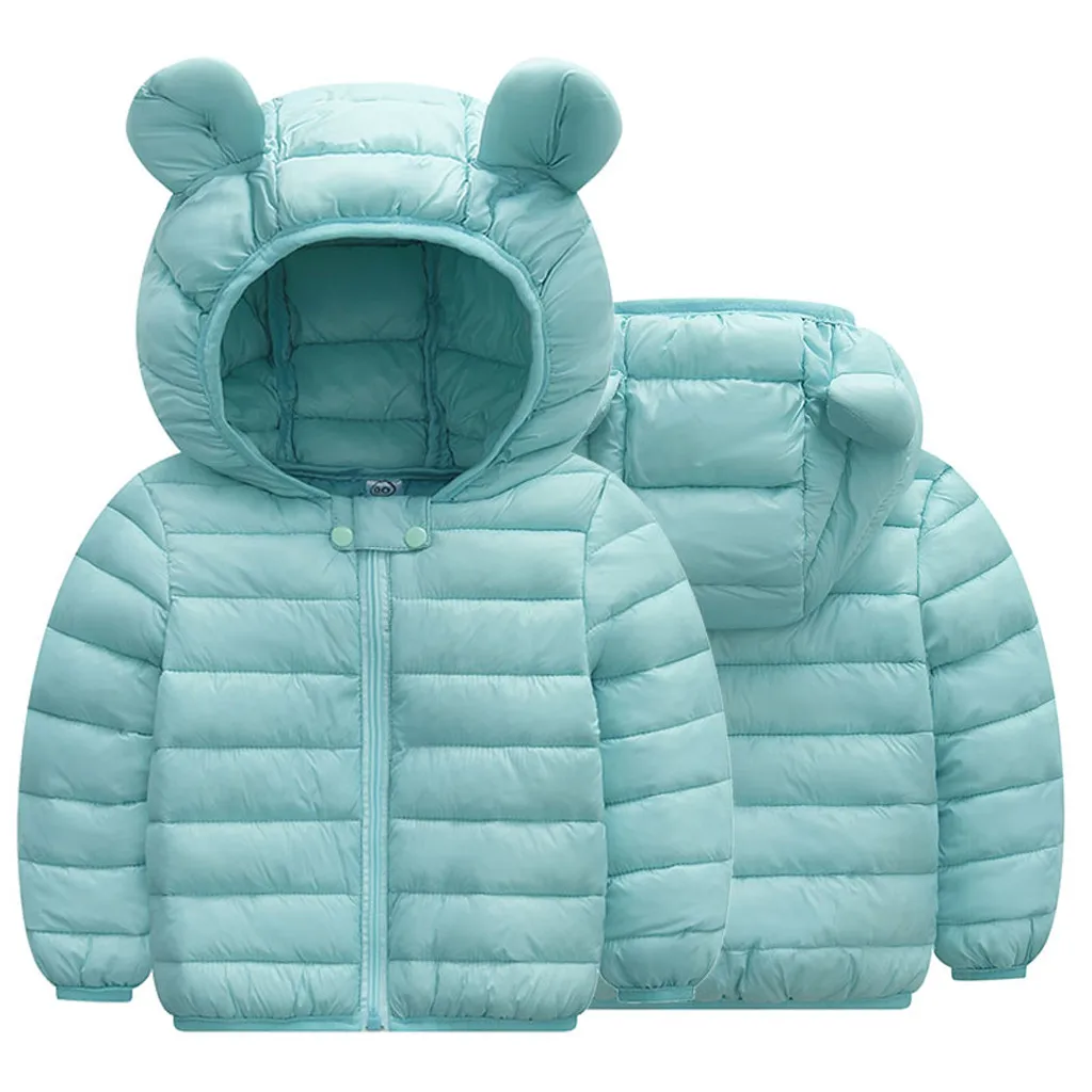 Детские куртки с капюшоном для девочек, зимние теплые пальто, куртка с длинными рукавами, на молнии, с толстыми ушками, зимняя толстовка, верхняя одежда, однотонная#828
