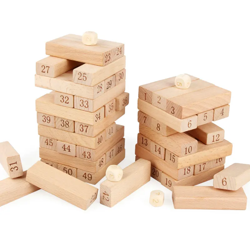  Free shipping Wooden Toys Jenga 51PCS large size Building Blocks Table Game Digital Domino Children