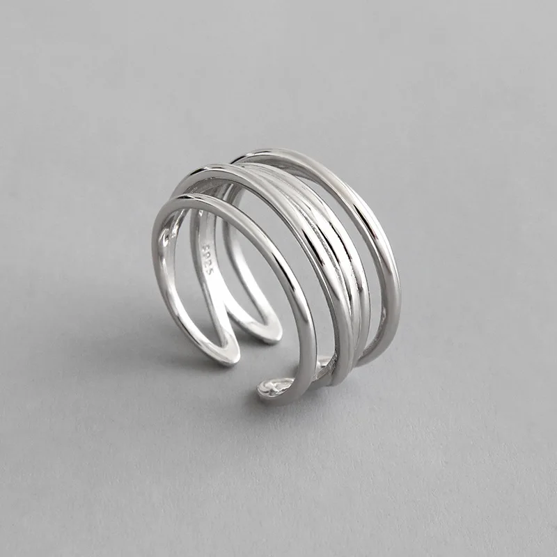 Silver OLOEY,, подлинные, 925 пробы, серебряные, регулируемые кольца для женщин, Корея, INS, несколько линий, Открытое кольцо, Bague, хорошее ювелирное изделие YMR917 - Цвет камня: Silver