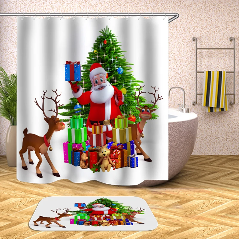 christmas sled bathroom shower curtain waterproof polyester curtain shower rideau de douche 3d