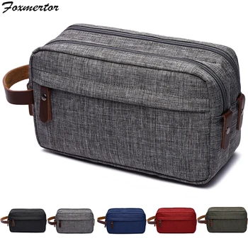 

Men Travel Canvas Shaving Kits Cosmetic Makeup Organizer Portable Women Toiletry Bag with Double Compartments Beauty Case