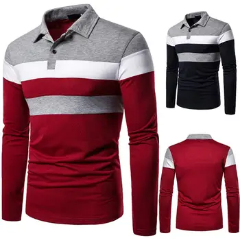 

Casual Men Long Sleeve Turn Down Collar Stripes Color Block Buttons Shirt Blouse