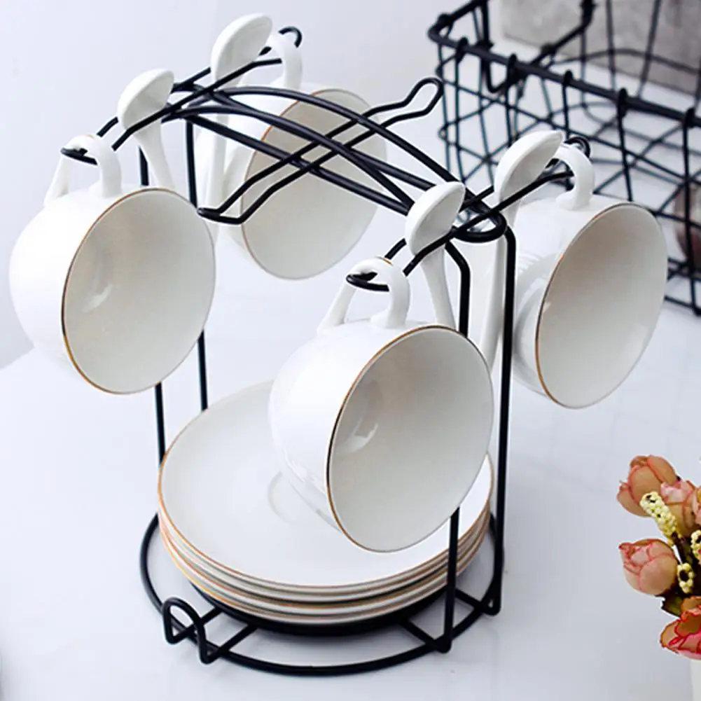 Домашний кухонный стеллаж для кофейных чашек, несколько крючков, держатель кружки, стеклянная чашка-держатель для чая, черного кофе, антикоррозийная стальная подставка для дисплея