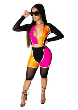 

Spring Summer Women Two Piece Set Top and Pants Plus Size Outfits Tracksuit Sweatsuit Outfit Patchwork Color Sexy Sets