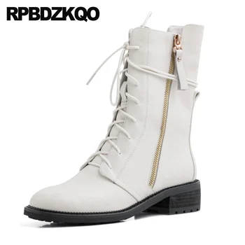 

ankle winter side zip boots custom women beige big size military chunky lace up plus combat round toe shoes ladies high heel 10