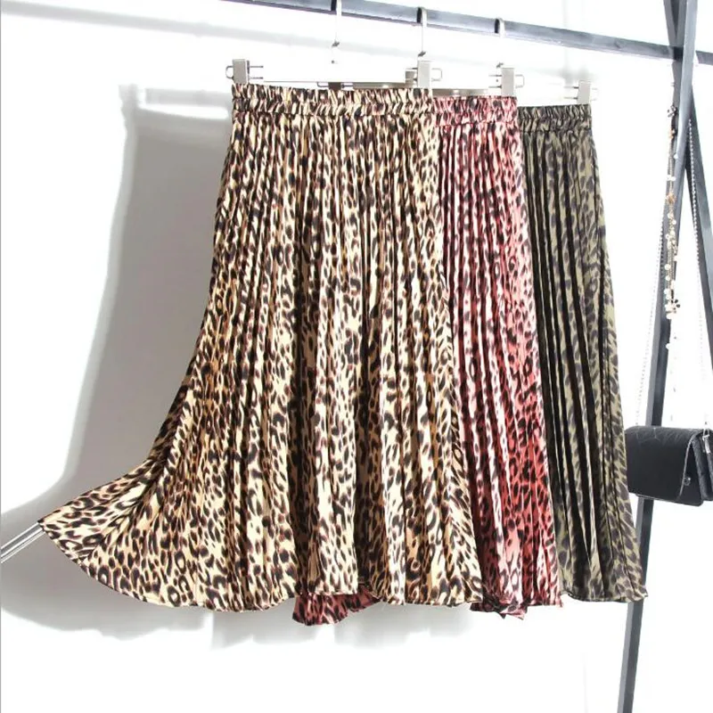 Горячая Корейская версия Высокая талия юбка женская леопардовая юбка женская модная плиссированная длинная юбка jupe femme saia