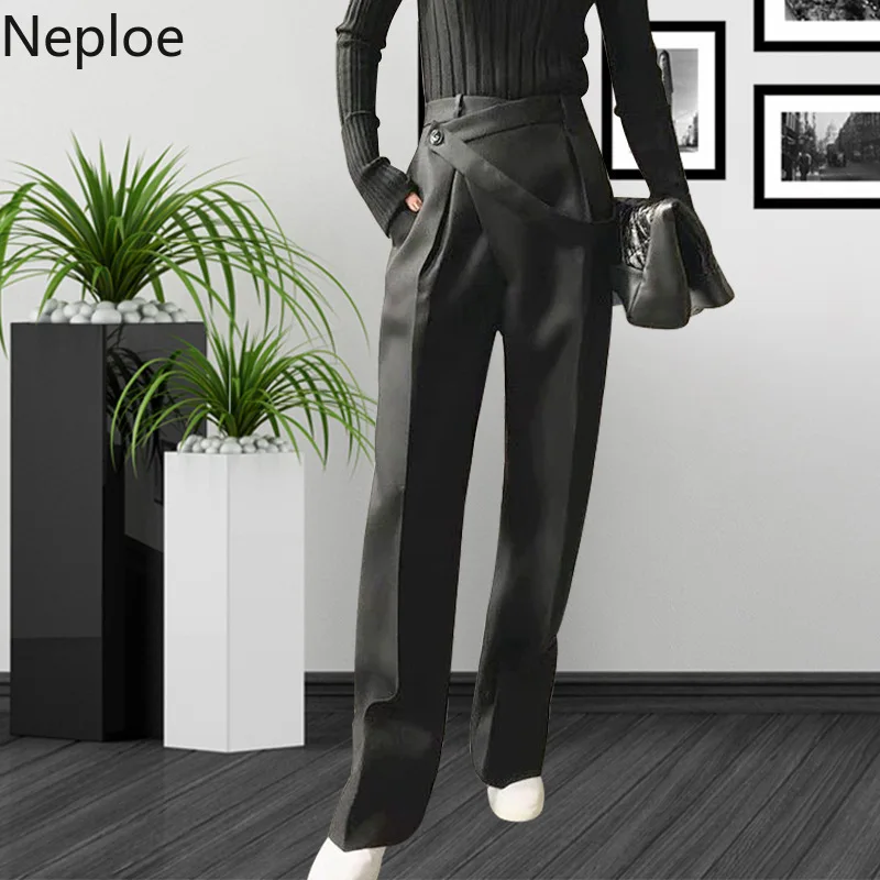 

Neploe Korean Slim Casual Pant Women High Waist Side Strip Personality Design Capris Autumn Wild Straight Calca Feminina 46206