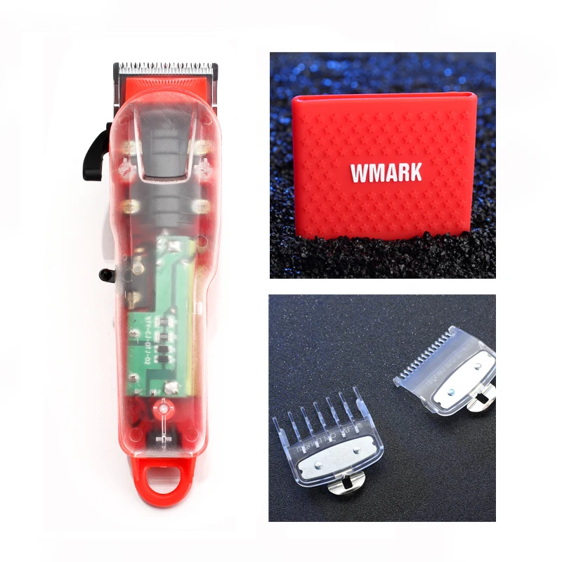 Red color base WAMRK Ограниченная серия прозрачный чехол Профессиональный перезаряжаемый триммер для волос с красной основой или белой основой - Цвет: Red color base