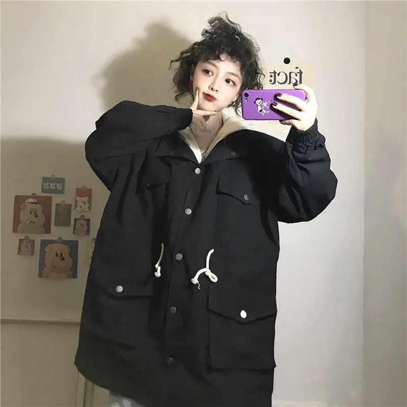 Для фотосессии, стиль, Harajuku BF, Повседневная ветровка, женская, средней длины, свободная, корейский стиль, модная рабочая одежда, Тренч, пальто S