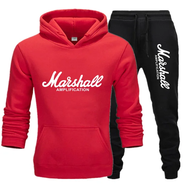 Новая стильная мужская одежда marshall, корсет, мужские Модные худи+ брюки, зима-осень, хип-хоп, Брендовые мужские - Цвет: red-black