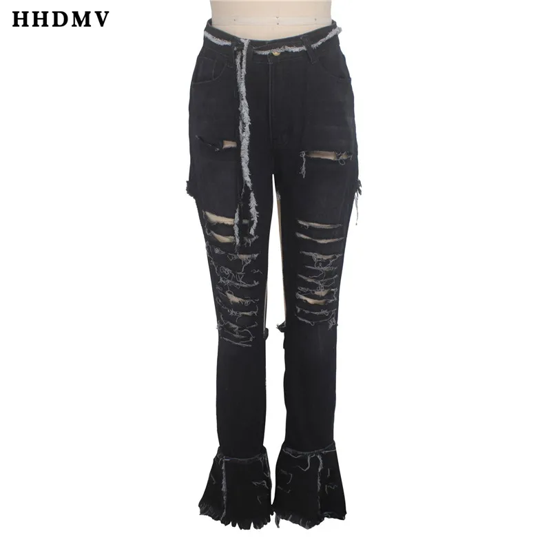 HHDMV GHSF12084 Модные женские джинсовые шорты длинные штаны с высокой талией с карманами, дырочками, дырочками, в стиле хип-хоп, джинсовые длинные штаны