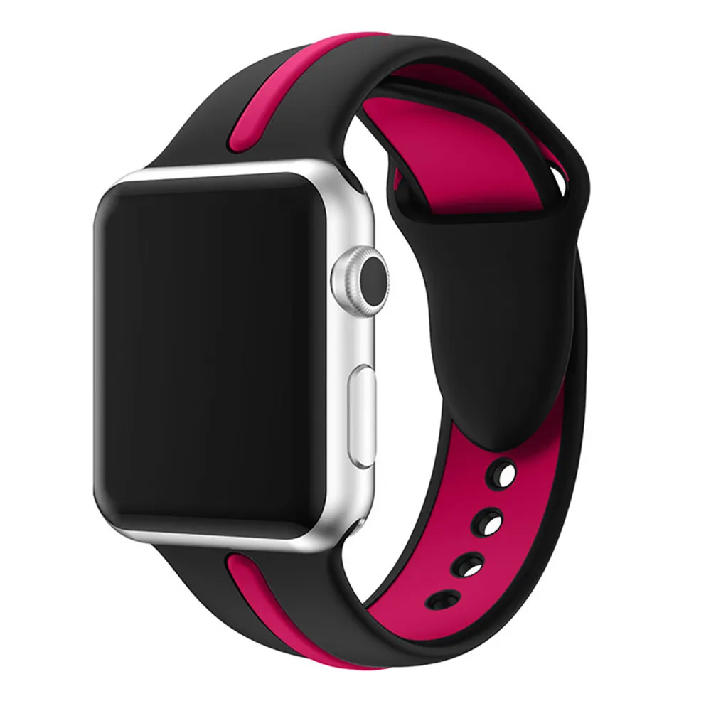 Black rose red Спорт на открытом воздухе силиконовый для apple watch, ремешок 42 мм, 38 мм, 40 мм 44 умный Браслет для ручных часов, браслет на запястье, ремешок для наручных часов iWatch серии 4/3/2/1 ремень - Цвет: Black rose red
