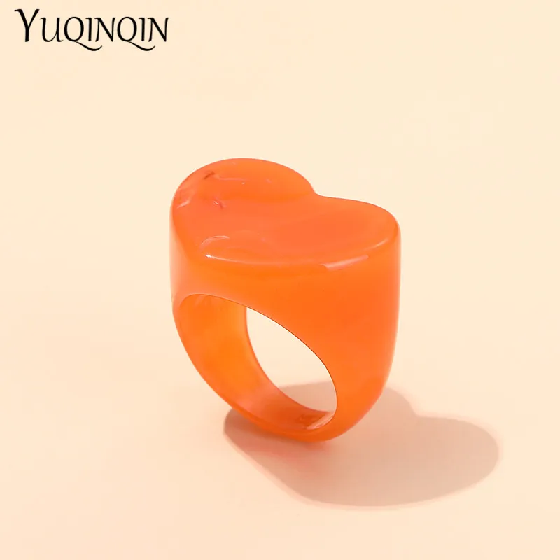Trendy Colorful Big Heart Rings For Women Fashion Jewelry Resin Acrylic Geometric Punk Finger Rings For Girls Party Gifts ring set gold color rings finger ring gold color ring sparkling heart ring adjustable rings