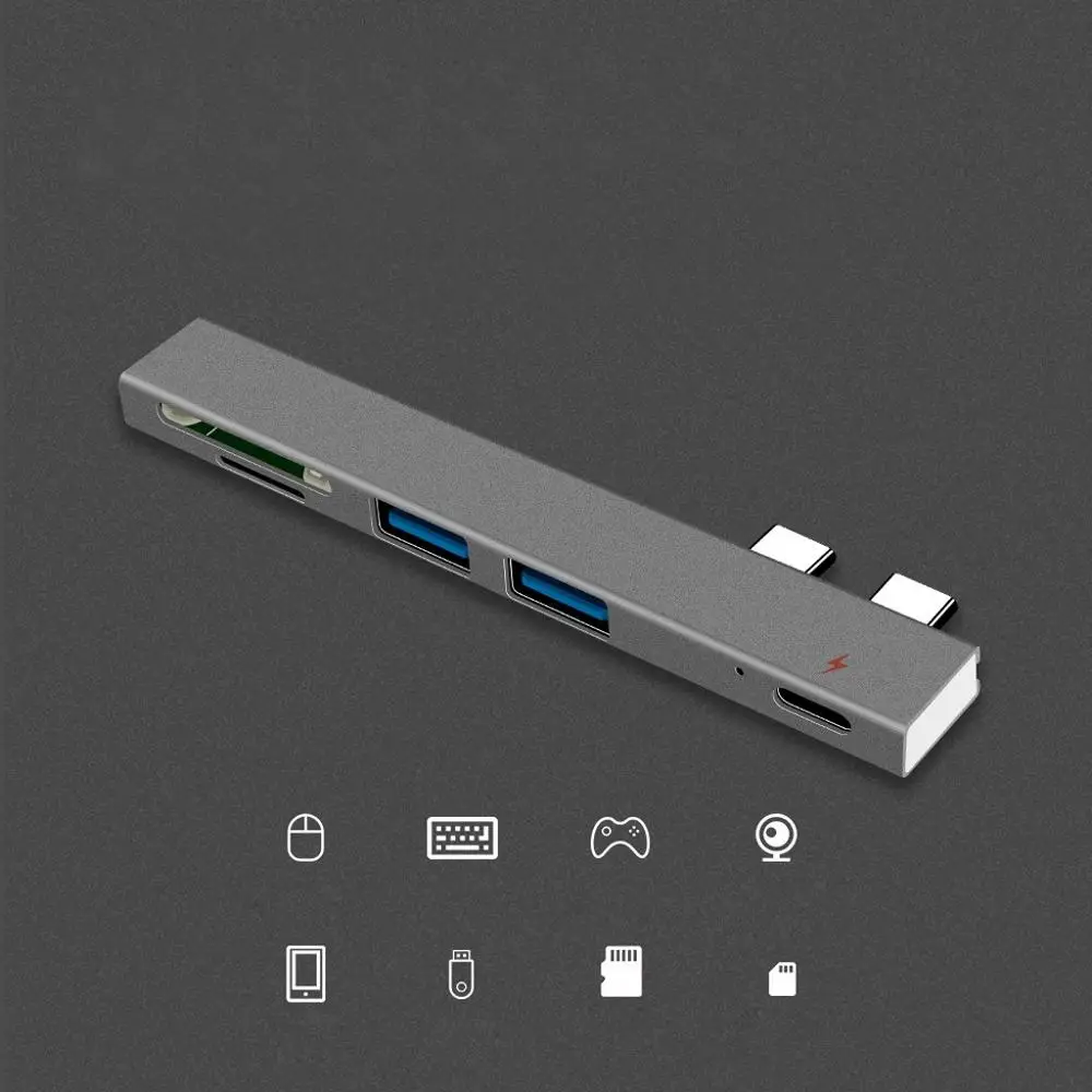 USB C концентратор двойной тип C адаптер док-станция с USB PD зарядное устройство SD/TF слот для ПК удобная зарядка и быстрая передача данных