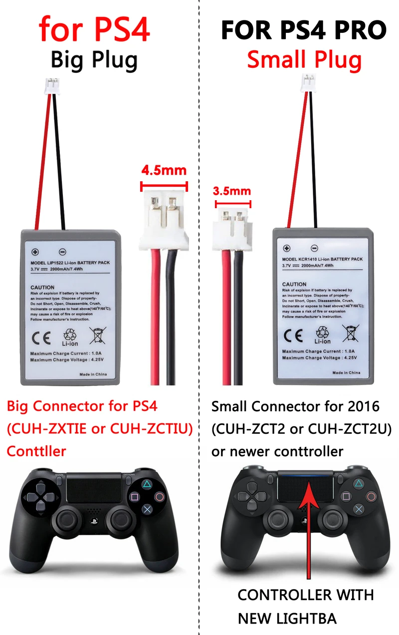 2000mah (4.5mm Interface) Ps4 Battery Sony Gamepad Dualshock4 V1 Wireless Controller Cuh-zct1e Cuh-zct1u Battery Lip1522 - Digital Batteries - AliExpress