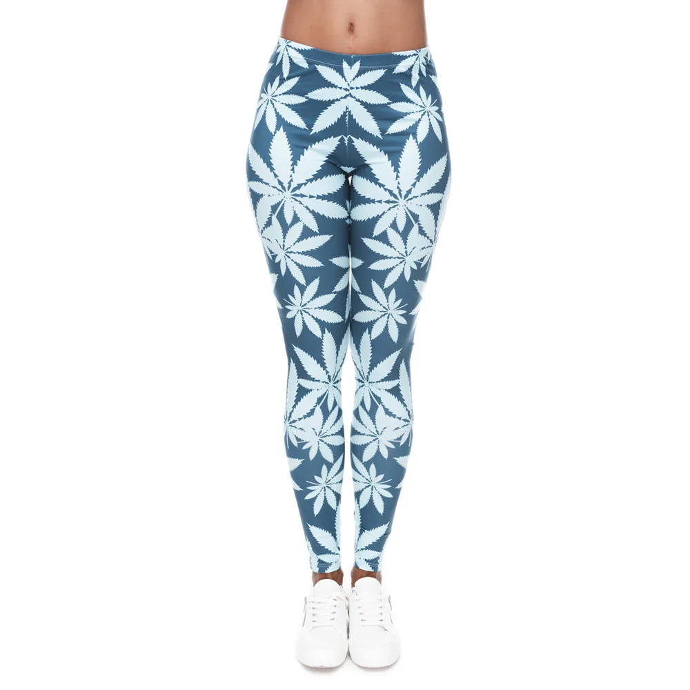 FCCEXIO Fashion Stretch Leggings Weeds White Stripes Print Fitness Legging Sexy Silm legins High Waist Trouser Women Pants - Color: LGA40569