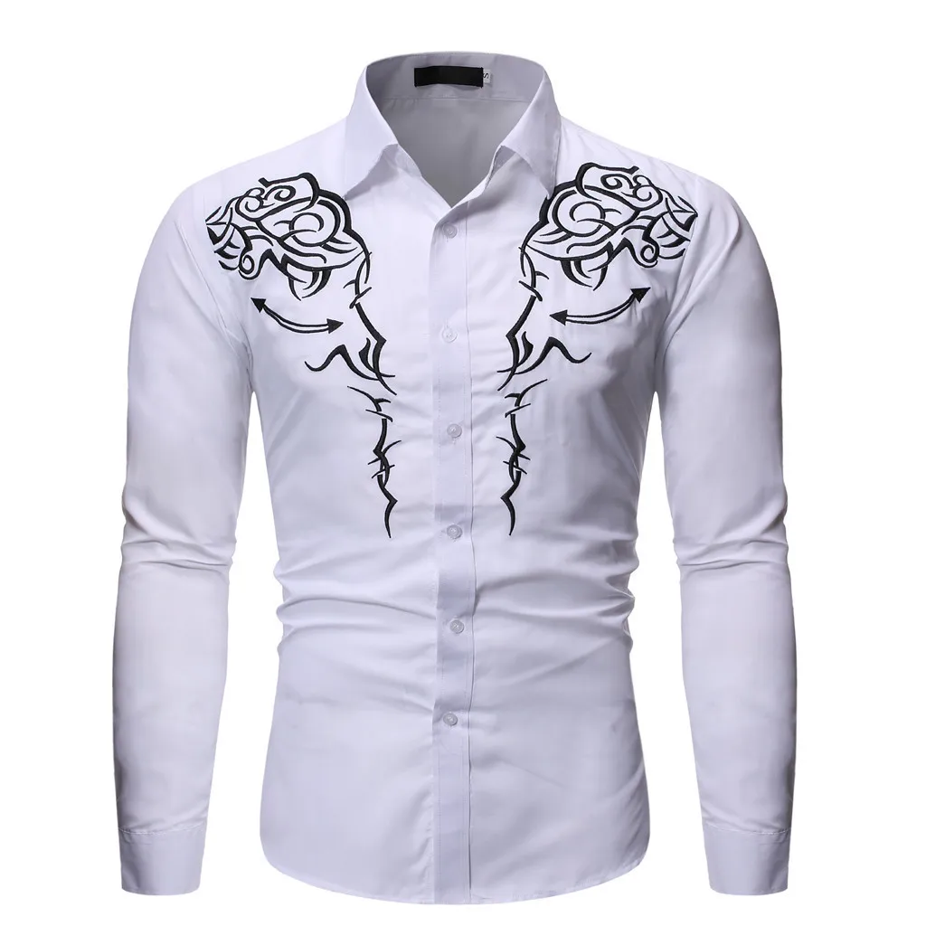 Рубашки мужская рубашка Camisa Hombre модная с длинными рукавами красивая рубашка с вышивкой деловая Повседневная рубашка Топ блузка рубашка Camisa Hombre рубашка