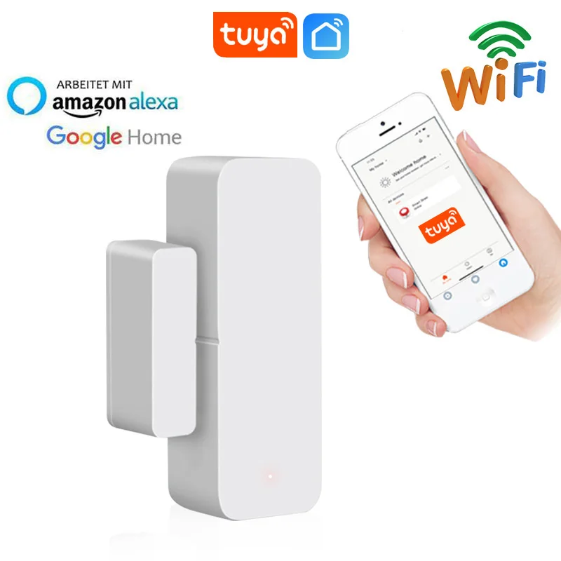 Sensor de puerta inteligente con wifi Tuya, detectores de puerta abiertos/cerrados, notificación por aplicación wifi, alarma de seguridad, compatible con Alexa, Google Home