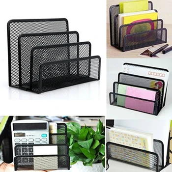 

Office Organizer Storage 3 Cell Metal Desk Mesh Desktop Bookshelf Books Rack Holder Box Stationery Office School Supplies
