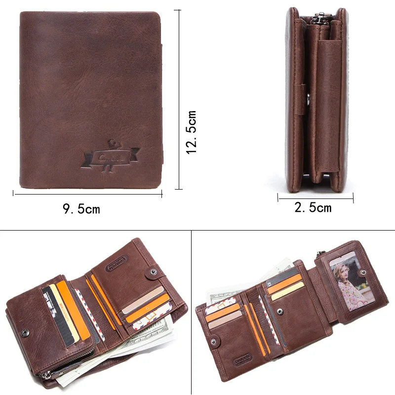 Для мужчин Кошелек Ретро Crazy Horse кожа Tri-Fold короткая Для мужчин женских сумок