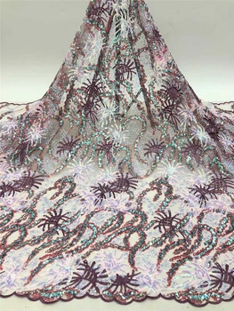 

Latest African Lace Fabric Embroidery French Mesh Sequins Lace Fabric Nigerian Lace Fabric For Wedding Dress NN578