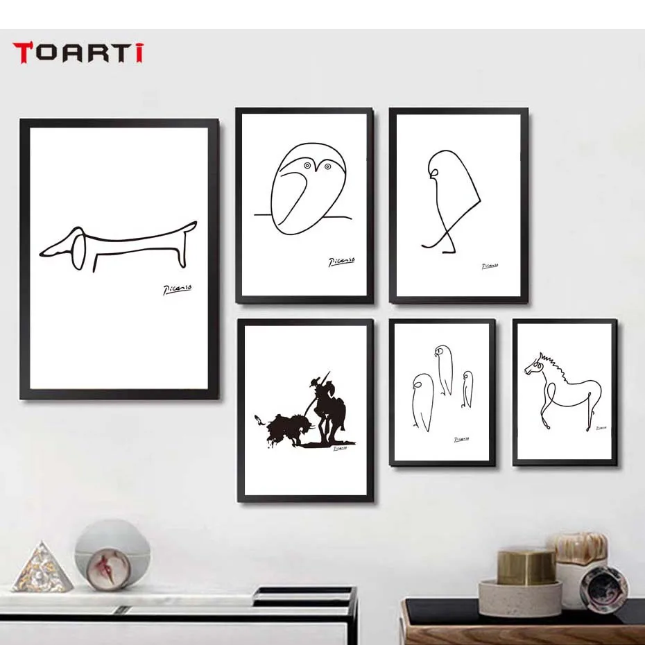 Picasso Line Drawing Animals Sketches Minimalist Art Canvas Poster Painting  Black White Abstract Picture Print Modern Wall Decor - Painting &  Calligraphy - AliExpress