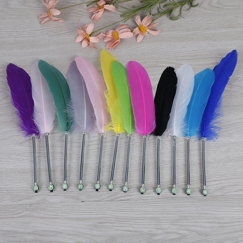 

12 Colors Colorful Elegant Feather Ballpoint Pen For Wedding Gift Student Kawaii Roller Ball Pen
