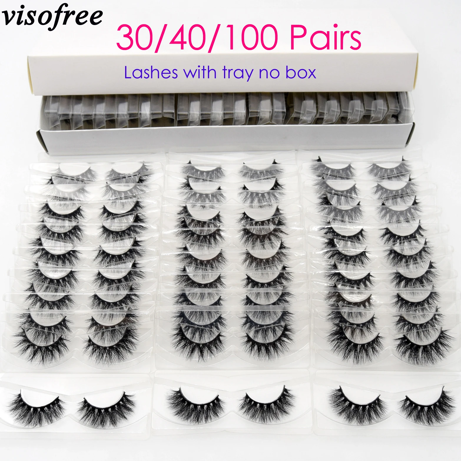 Visofree 30/40/100 Pairs 3D Mink Lashes Cruelty Free Handmade Full Strip Lashes Mink False Eyelashes Wispy Makeup Fake Eyelashes