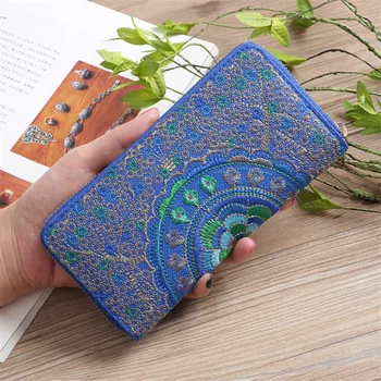 

Hot Female Ladies Wallet Vintage National Wind Oxford Embroidery Flowers Wallet Women Luxury Brand Long Zipper Handbags 5 Colors