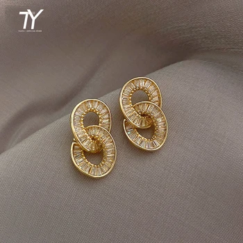 Luxury Zircon Circle Clasp Golden Pendant Earrings For Woman Fashion Korean Jewelry 2020 New Party Girl’s Unusual Earrings