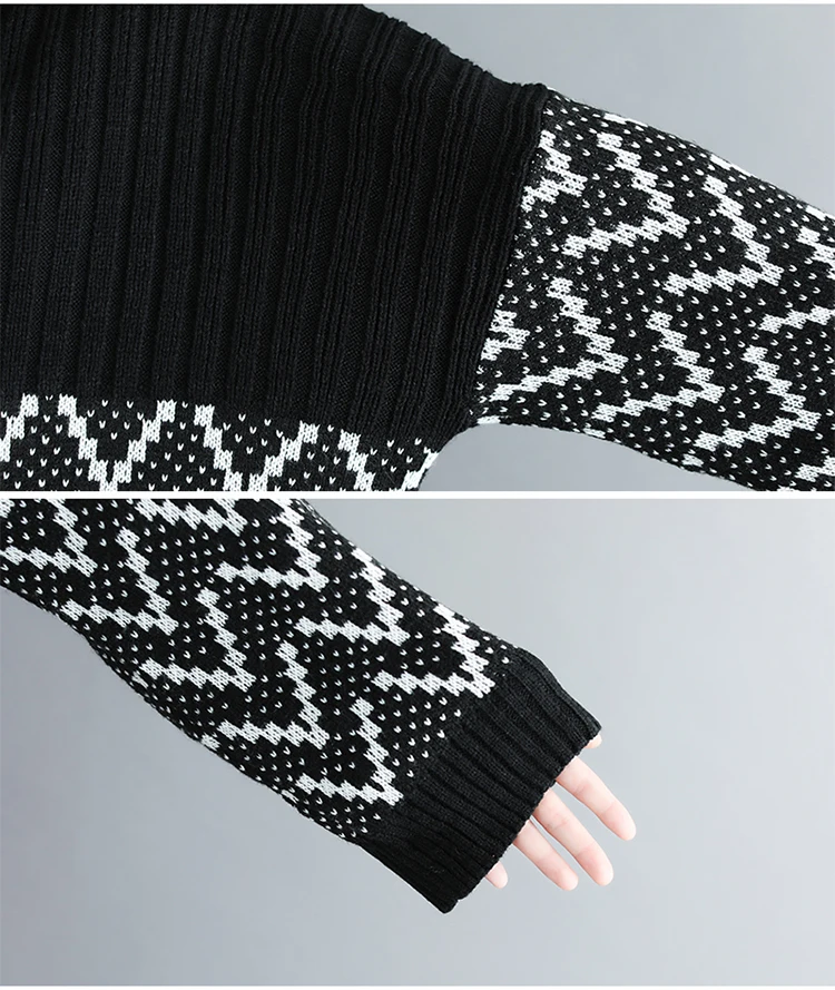 Plus Size Women European Fashion Women'S Suits Knitting Sweaters Autumn Geometric Turtleneck Winter One Set Tops+ Pants