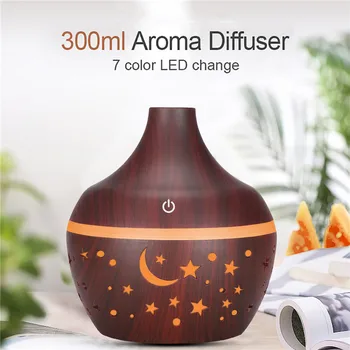 

ELOOLE 300ml Humidifier Usb Hollow Aromatherapy Humidifier Aroma Essential Oil Diffuser Ultrasonic Wood Grain Air Humidifier