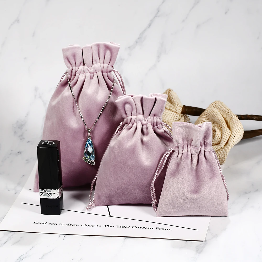 10pcs Pink Ribbon Velvet Bags 7x10 10x13 12x17cm Pouches Jewelry MP3 Packing Christmas Candy Wedding Gift | Украшения и