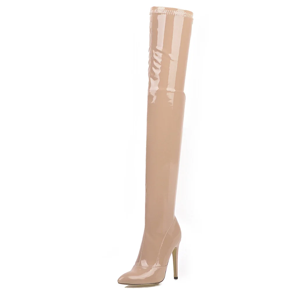 SARAIRIS/Большие размеры 33-46; брендовые лакированные сапоги выше колена из искусственной кожи; женские пикантные высокие сапоги до бедра; женские вечерние туфли на высоком каблуке - Цвет: apricot