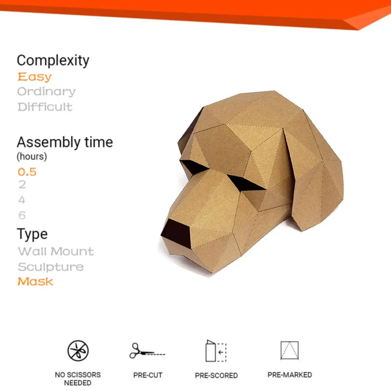 3D Маска животных ручной работы DIY шар для макияжа вечерние геометрические бумажные складные творческие игрушки Хэллоуин головная повязка