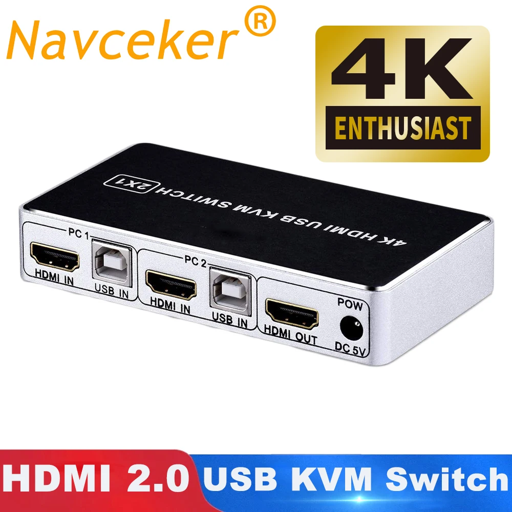 2020 Best 4K 60Hz HDMI KVM Switch 4K HDMI USB Switch 2 Port KVM Switch USB Switcher 3D KVM HDMI 2.0